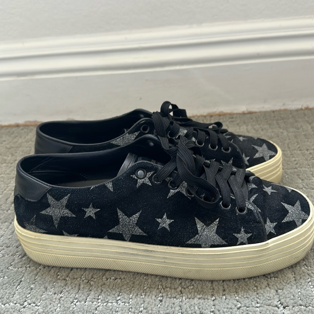 Saint Laurent Black Leather Sneakers Size 38.5